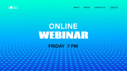 Webinar vector template. Abstract blue halftone dotted minimal background. Mock up for busines conference announcement