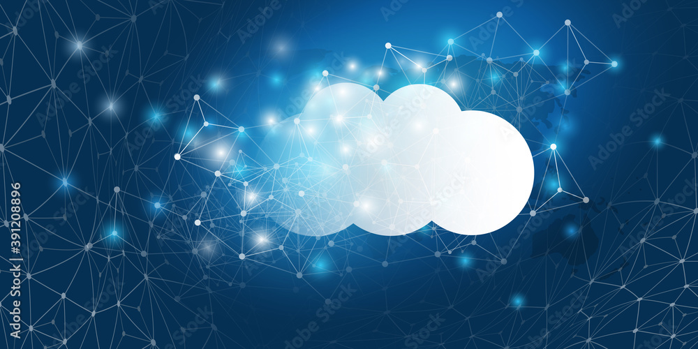Aufkleber cloud computing design concept - digital connections, technology background with transparent grid, g