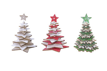 Collections of sets of decorations for wooden Christmas trees, Merry Christmas