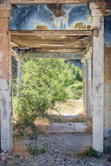 Entrance of the old abandoned ruined building