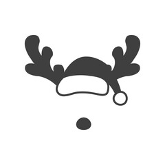 Tiempo de Navidad. Logotipo con nariz y astas de rena Rodolfo con gorro de papá noel en color gris