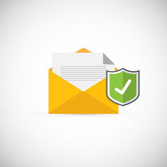 Email security concept, e-mail envelope with shield icon. 
