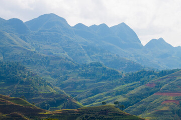 Fototapeta premium Mu Cang Chai, landscape terraced rice field near Sapa, north Vietnam,Rice terrace on during sunset ,Vietnam