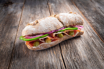 sandwich on wooden background