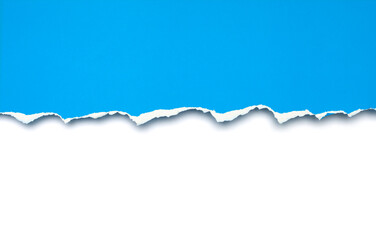 Blue torn paper isolated on white background.