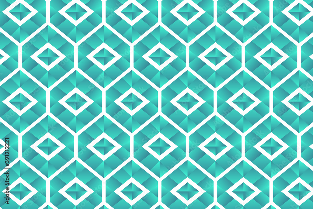 Poster hexagon and square seamless pattern with blue light gradient color. like a diamond shape isolated on
