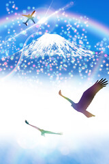 富士山と鳥のシルエット