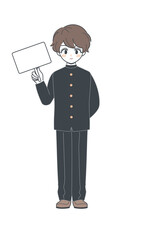 プラカード・パネル札を持つ学ランの男子学生のイラスト・ベクター