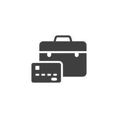 Business travel vector icon. filled flat sign for mobile concept and web design. Travel bag and credit card glyph icon. Symbol, logo illustration. Vector graphics