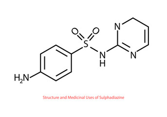 structure and medicinal uses of sulphadiazine chemical structure vector design illustration