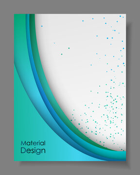 Poster With Blue, Green Dust, Sparkles, Glitter, White Paper And Space For Text, Material Design. Vector Illustration.