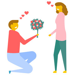 

Romantic couple lovers holding hands, flat vector icon 
