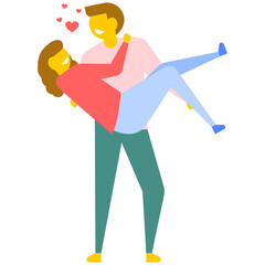 Romantic couple lovers holding hands, flat vector icon 
