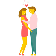 

Romantic couple lovers holding hands, flat vector icon 
