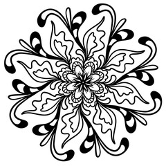 Mandala, Indian vintage ornament, pendant, logo, tattoo, vector illustration, coloring book for adults, pattern for meditation, drawing, decorative element, graphics, black and white stamp, relaxation