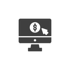 Online finance vector icon. filled flat sign for mobile concept and web design. PC monitor with dollar money glyph icon. Symbol, logo illustration. Vector graphics
