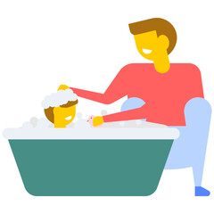 
Mothercare. Mother looking at baby lying in a crib, flat vector icon 
