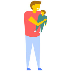 
A young father holding her newborn baby, flat vector icon 
