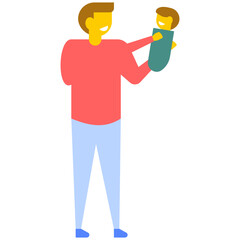
A young father holding her newborn baby, flat vector icon 
