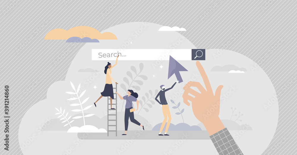 Poster search engine as web browser tool to find information tiny person concept