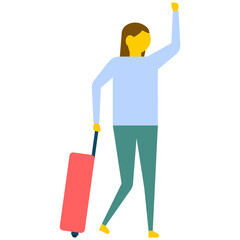 
A businesswoman holding a handbag and going on business tour, flat vector icon 
