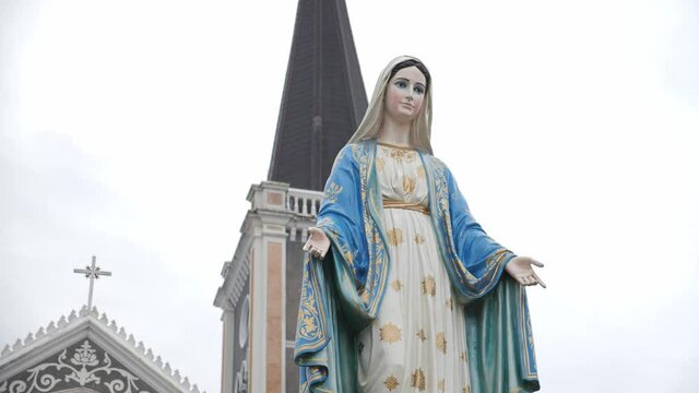 The Blessed Virgin Mary in front of the Roman Catholic Diocese, public place in Chanthaburi, Thailand.