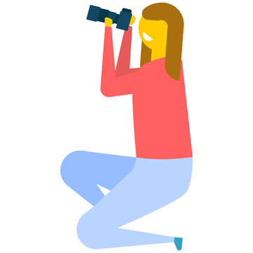 
A female photographer kneeling down while taking a photo, flat vector icon 
