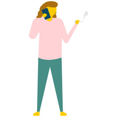 
A young woman smoking cigarette, flat vector icon 
