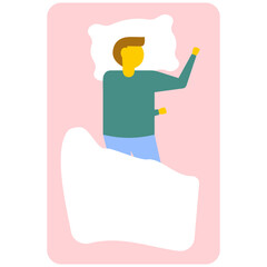
Top view of young sleeping man in bed, flat vector icon 
