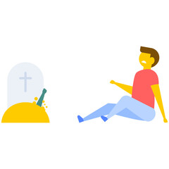 
Fear of death or horrible grave concept, flat vector icon 
