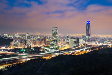 Fototapeta na wymiar Cityscape of modern Santiago de Chile at night