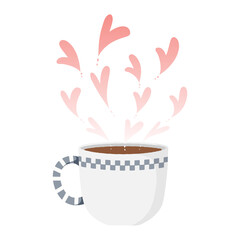 Coffee cup with heart shape steam. Vector illustration. Isolated on white background.