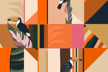 Modern abstract exotic illustration pattern. Creative collage contemporary seamless pattern. Fashionable template for design. © MURRIRA