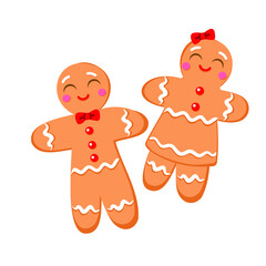 
happy gingerbread man and woman