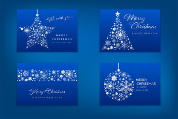 Naklejka na ściany i meble Set of blue christmas cards with silver ornaments