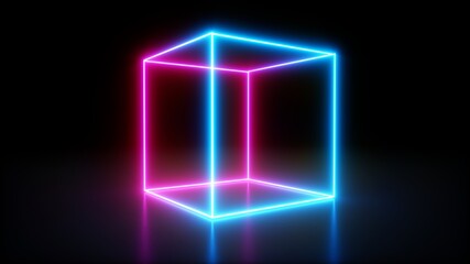 3D rendering Glowing Neon Lights on dark background