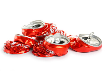 Crumpled empty aluminum soda or beer can trash isolated on white background