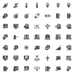 Business and finance vector icons set, modern solid symbol collection, filled style pictogram pack. Signs, logo illustration. Set includes icons as online business statistics, video conference, office