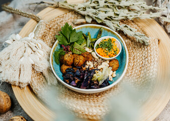 Healthy vegetarian food for a balanced diet rich in vitamins. Organic and regional products....