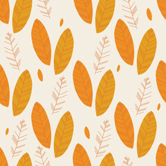 seamless autumn pattern background with monochrome leave