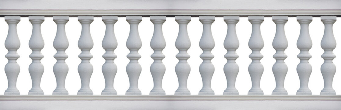 Old classic concrete italian balustrade - seamless pattern concept image on white backgroud for easy selection useful for renderings