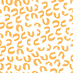 seamless orange pattern background with abstract hand draw curve line like u alphabet