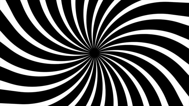 Psychedelic twisting circles. Round striped black white lines. Swirling hypnotic rotating abstraction.