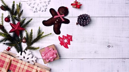 Christmas gift and decoration on white background. Xmas and New Year celebration for party on holiday.