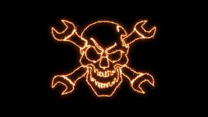 Fire burning skull. Devilish Skull burning Hell with scary, halloween, horror concept. Royalty high-quality free stock photo image fire flames burn over a devilish skull on a black background