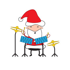 Santa Claus. Santa Claus playing drums. Merry Christmas. - Vector