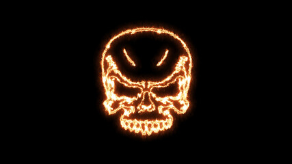 Fire burning skull. Devilish Skull burning Hell with scary, halloween, horror concept. Royalty high-quality free stock photo image fire flames burn over a devilish skull on a black background