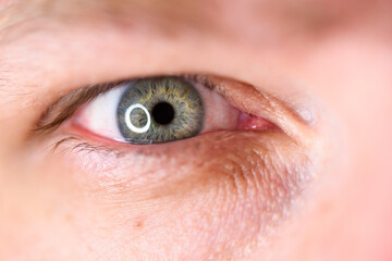 close up adult man eye
