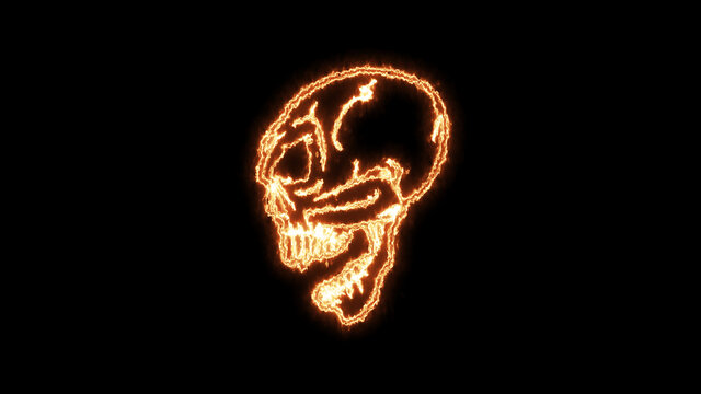 Fire burning skull. Devilish Skull burning Hell with scary, halloween, horror concept. Royalty high-quality free stock photo image fire flames burn over a devilish skull on a black background