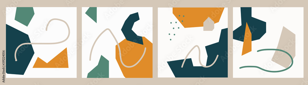 Poster Vector set of abstract geometric  shapes layout hand drawn flat style. Modern artistic backgroung design template for advertising, social media, posts content